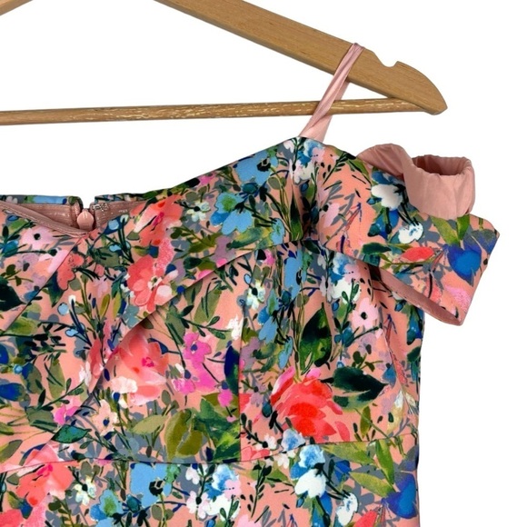 AIDAN MATTOX FLORAL OFF THE SHOULDER PRINTED CREPE SHEATH COCKTAIL DRESS - Picture 12 of 15